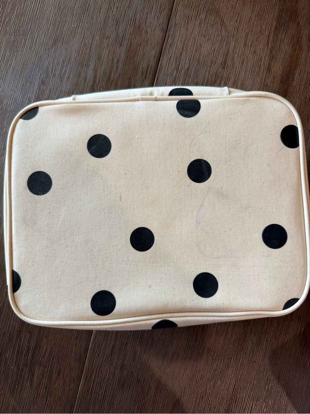 kate spade Cream Canvas Polka Dot Makeup Organizer with Gold Zipper